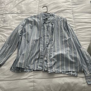H&M blue and white stripped button down shirt with collar. Size 10.